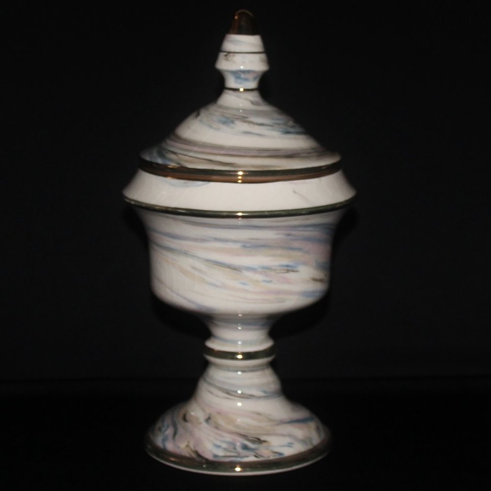 Anapale Lidded Vase | 24K Gold Trim | Hand Made Vintage Greek Urn